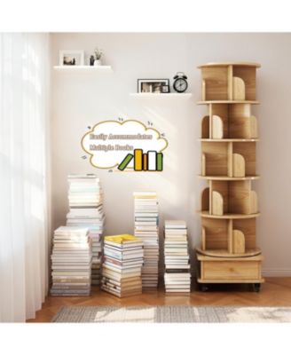 Rotating Bookshelf with Wheels & Drawer