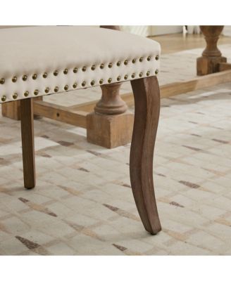 Streamdale Velvet Tufted Dining Chairs, Wood Handles & Legs, Copper Nails, Beige, Set of 2