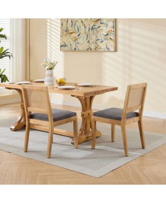 Farmhouse Rattan Dining Chairs, Set of 2, Gray