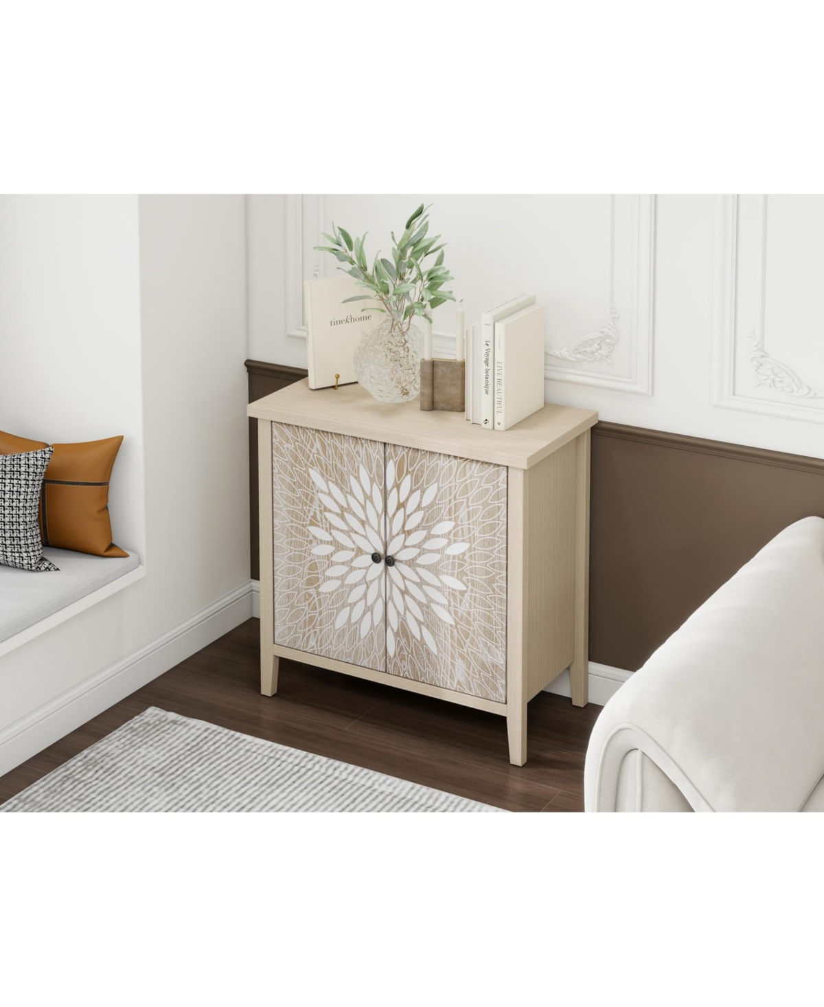 Streamdale Furniture Carved 2-Door Storage Cabinet with Adjustable Shelf