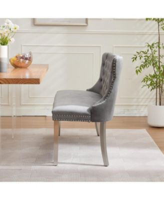  Velvet Tufted Dining Bench, Wingback, Silver Legs, Mid Century Modern, Gray