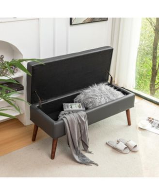  Dark Grey Leather Storage Bench 43.3