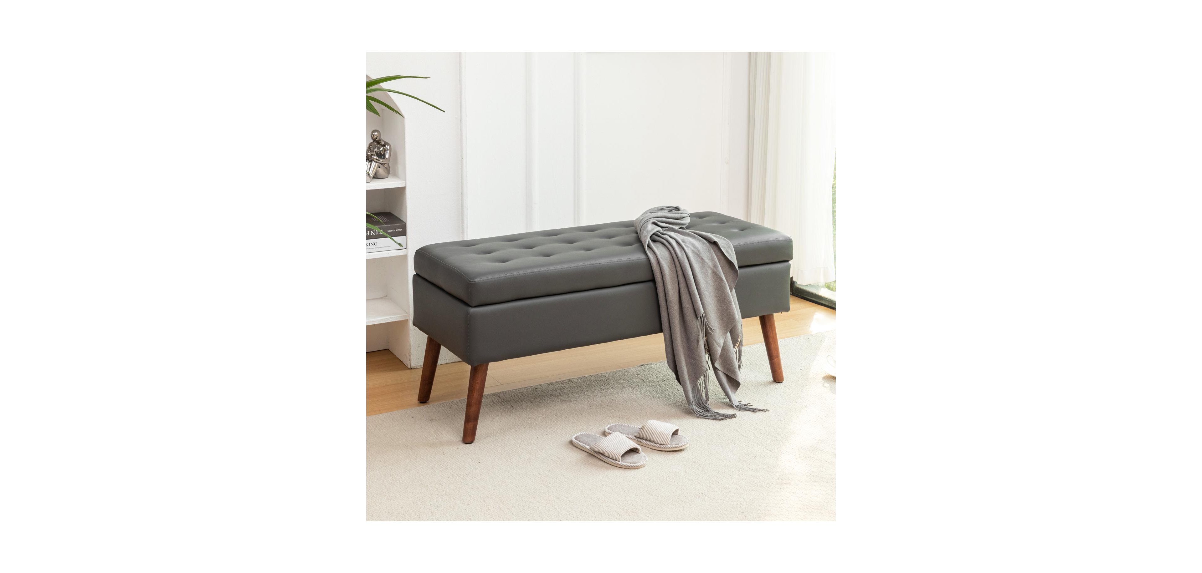 Streamdale Furniture Dark Grey Leather Storage Bench 43.3