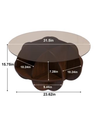 Streamdale Round Coffee Table - Glass Top, Walnut Brown