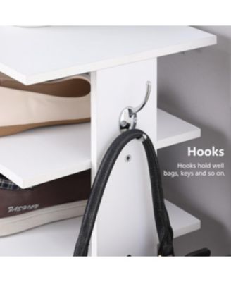 7-Tier Vertical Shoe Rack Organizer with Hooks - White