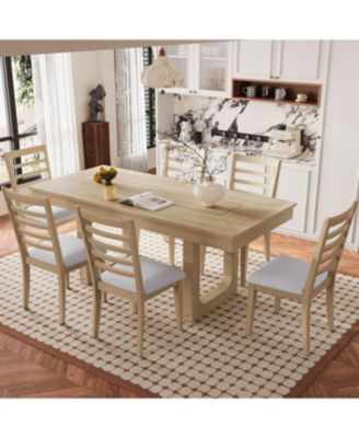 Farmhouse Extendable Dining Set with 6 Upholstered Chairs