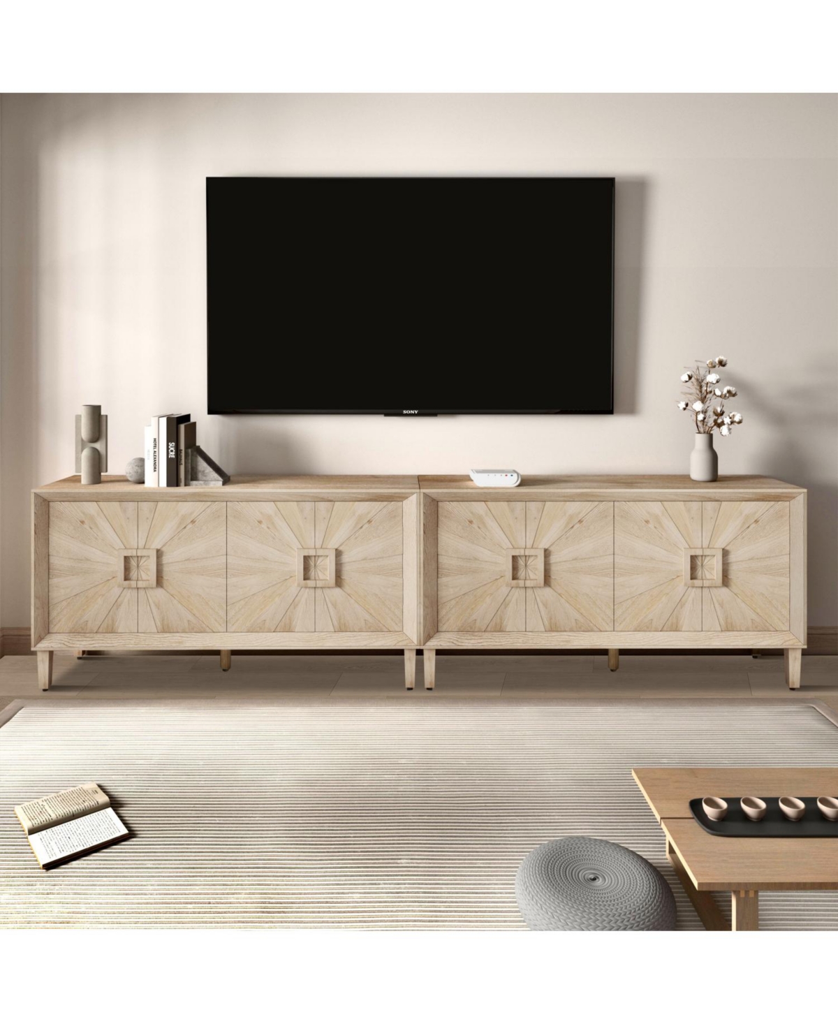 Streamdale Furniture 60" Rustic Farmhouse Credenza - Sunburst Doors Antique