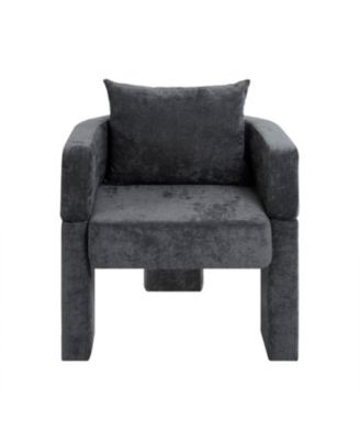 Chenille Accent Chair with Pillow - Gray