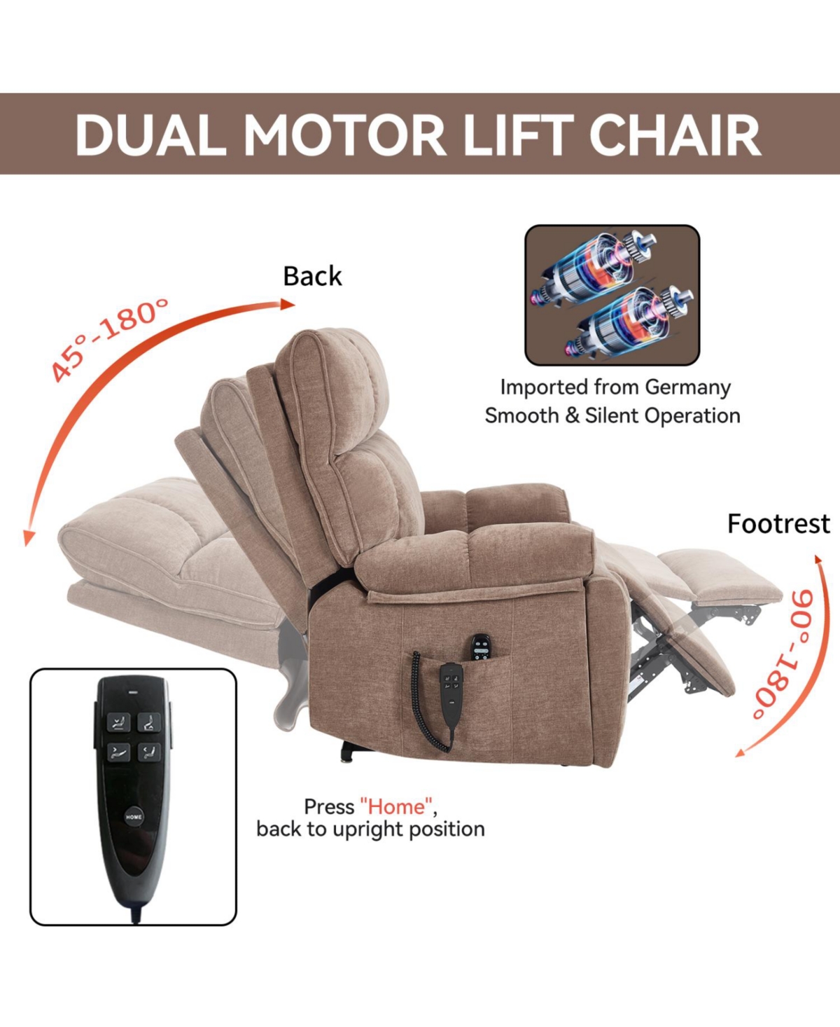 Streamdale Furniture Brown Power Lift Recliner with Massage & Heat