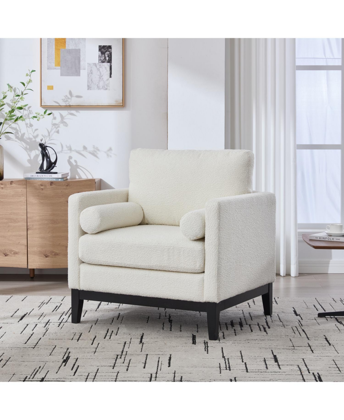 Streamdale Furniture 35.4" Wide Modern Farmhouse Accent Chair - Ivory Boucle