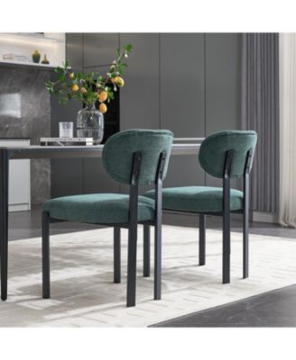 Boucle Dining Chairs Set of 2 Black Metal Legs