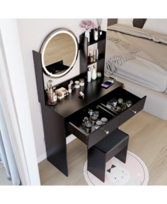 17" LED Vanity Table Set Touch 3 Colors Storage & Power