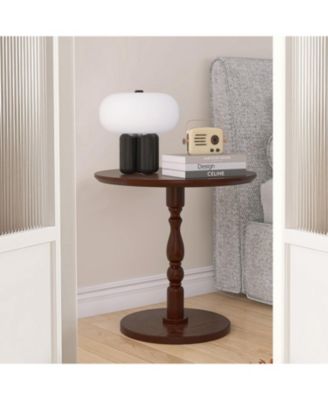 23" Walnut Brown Round Accent Table
