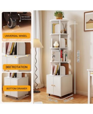 Rotating 5-Tier Corner Bookshelf with Drawer