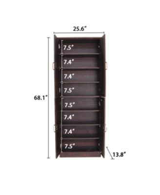 68" Shoe Cabinet with Doors, 8-Tier Adjustable Shoe Organizer, Walnut