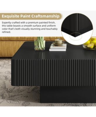 Elegant Square Fluted Coffee Table, Modern Drum End Table