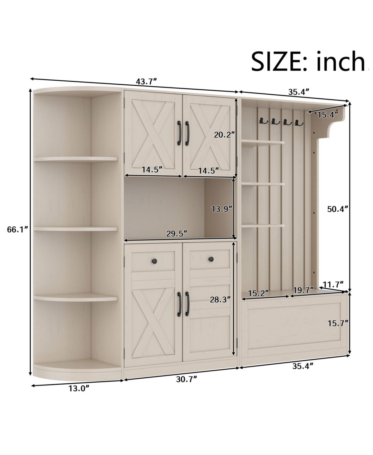 Streamdale Furniture Hall Cabinet with Storage & Hooks