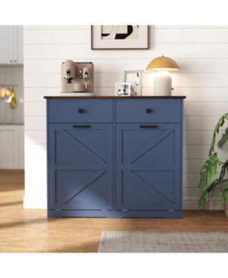 Farmhouse Blue Double Tilt Out Trash Cabinet