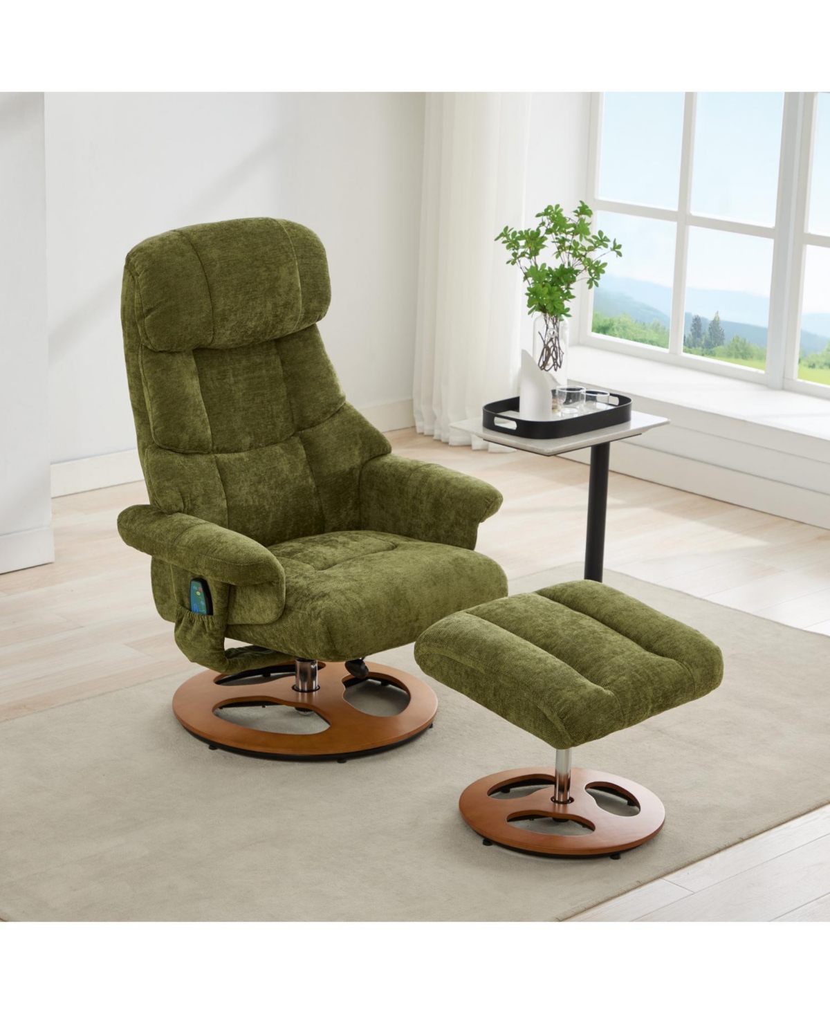 Streamdale Furniture Ergonomic Recliner Chair with Ottoman, Massage, Heat, 360 Swivel, Green