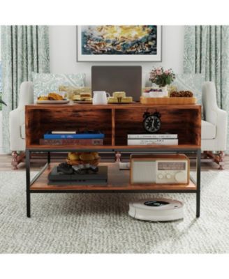 Flip-Top Coffee Table - Dark Walnut & Black Metal - Lift-Top w/ Storage