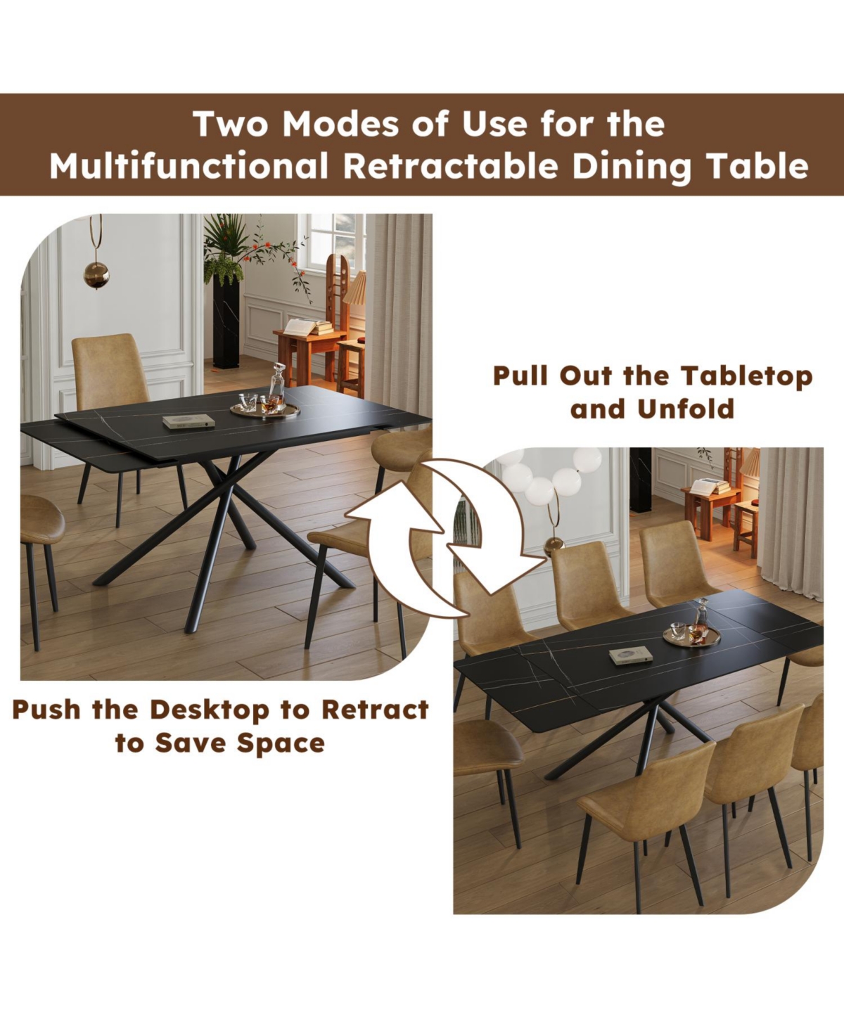Streamdale Furniture Streamdale Retractable Sintered Stone Dining Table Set (Table + Chairs