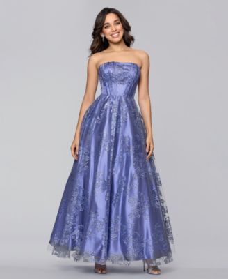 Juniors' Glittered Strapless Corset Gown