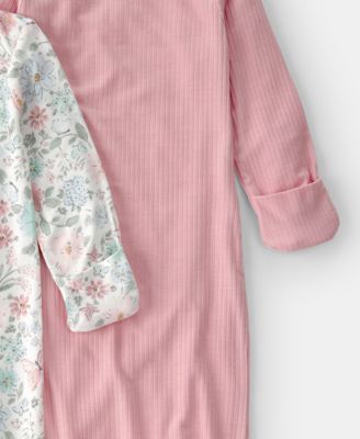 Baby Girls' Butterfly Garden Print Round Neck Sleeper Gowns, 2-Pack