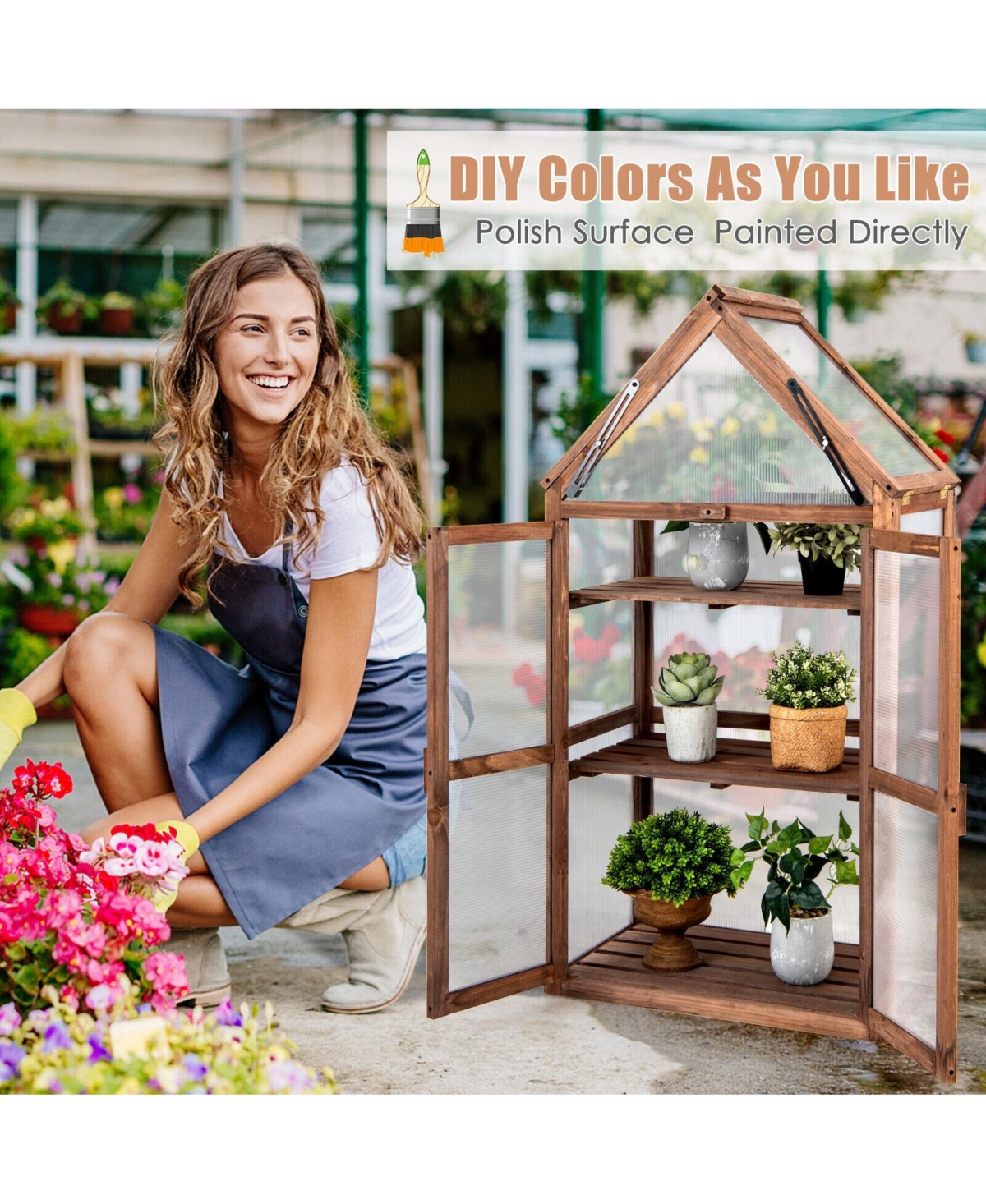 Cold Frame Mini Wooden Greenhouse for Vegetable and Flower