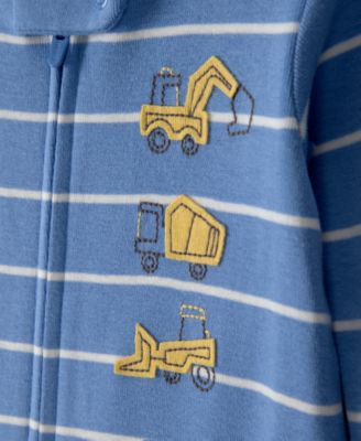 Baby Boys' Construction Striped Snug Fit One-Piece Pajama