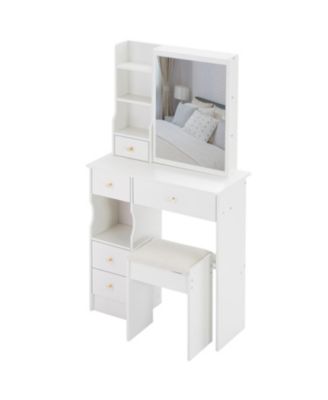 Streamdale Compact Vanity with Mirror & Stool, Multi-Layer Storage