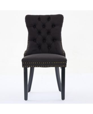 Nikki Tufted Linen Dining Chair Set (2), Modern & Contemporary, Black Upholstery, Black Wood Legs