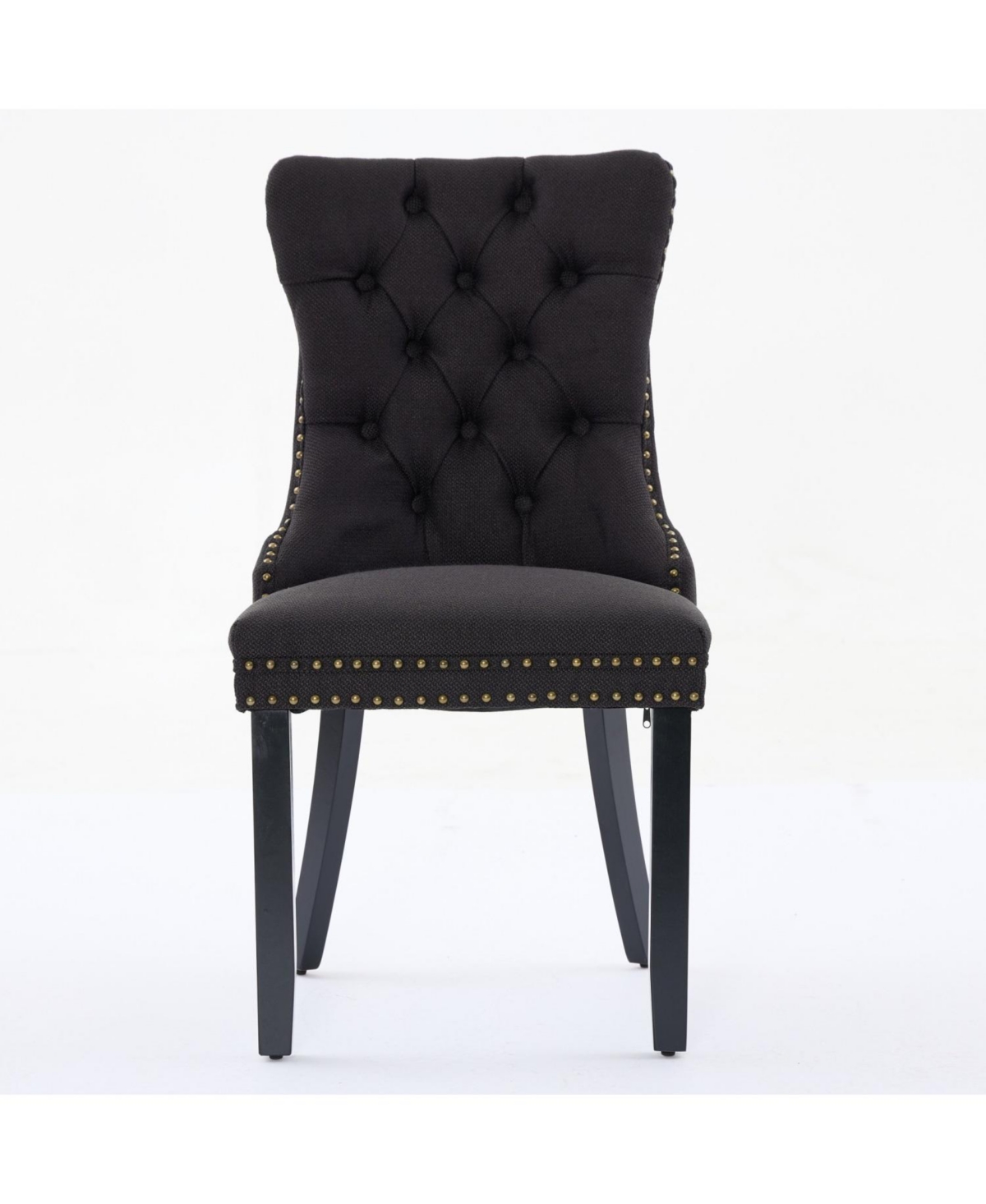 Streamdale Furniture Nikki Tufted Linen Dining Chair Set (2), Modern & Contemporary, Black Upholstery, Black Wood Legs