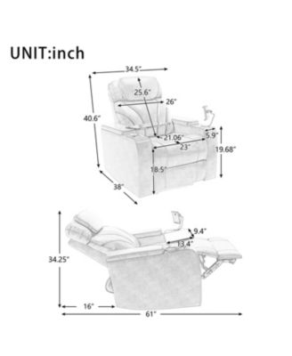 Power Recliner with USB Charger, Storage, Cup Holder, Bluetooth