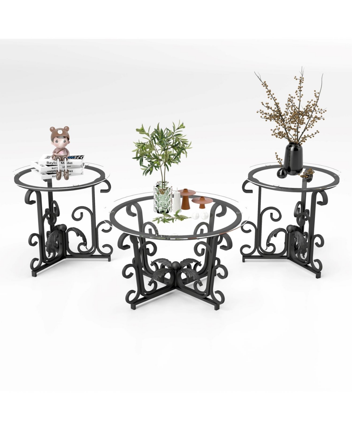 Streamdale Furniture Tempered Glass Coffee Table Set - Rustic Black