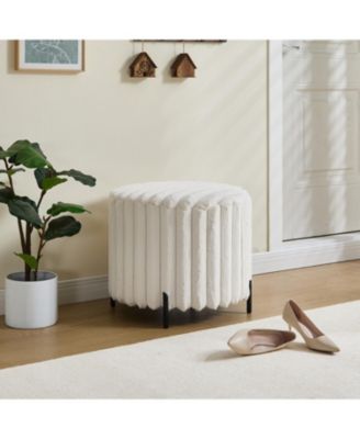 Upholstered Round Ottoman with Metal Legs - Beige