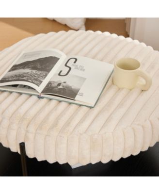 Upholstered Round Ottoman Coffee Table with Storage - Beige