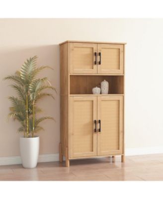 Mid-Century 4-Door Rattan Cabinet