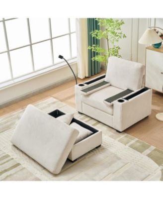  55" Oversized Chaise Lounge Chair with Ottoman, Storage & USB - Beige