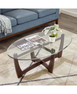 Streamdale 48" Oval Glass Coffee Table, Cherry Finish