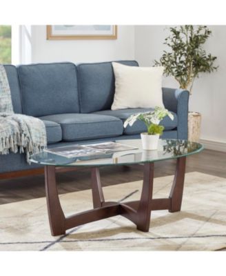 Streamdale 48" Oval Glass Coffee Table, Cherry Finish