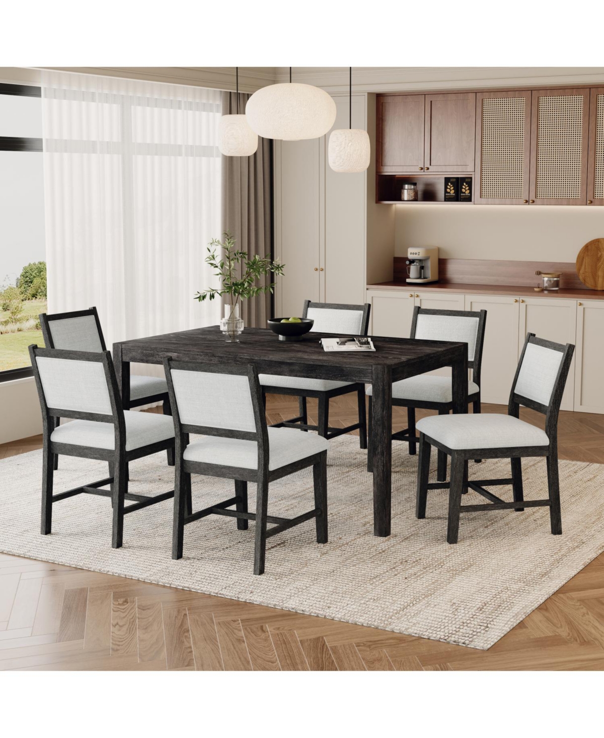 Streamdale Furniture Retro 7-Piece Dining Table Set for 6 (Espresso