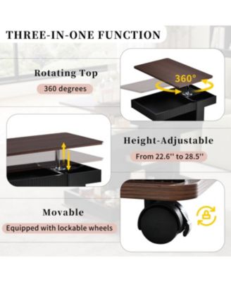  Adjustable Lift-Top End Table with Wheels & Storage