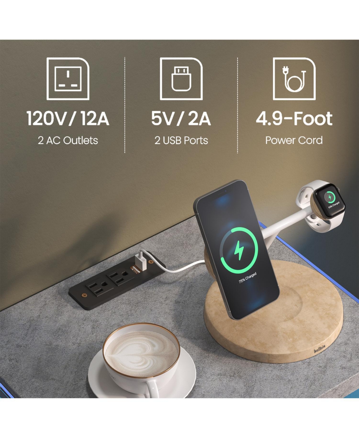 Streamdale Led Nightstand with 2 Drawers - Grey