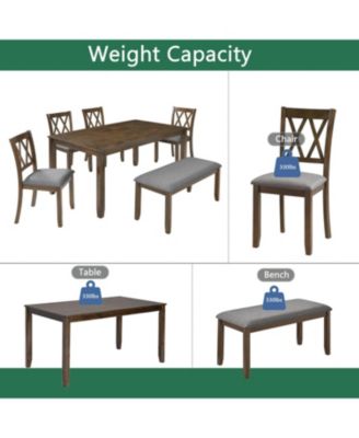 6-Piece Walnut Dining Set- Table, 4 Chairs & Bench