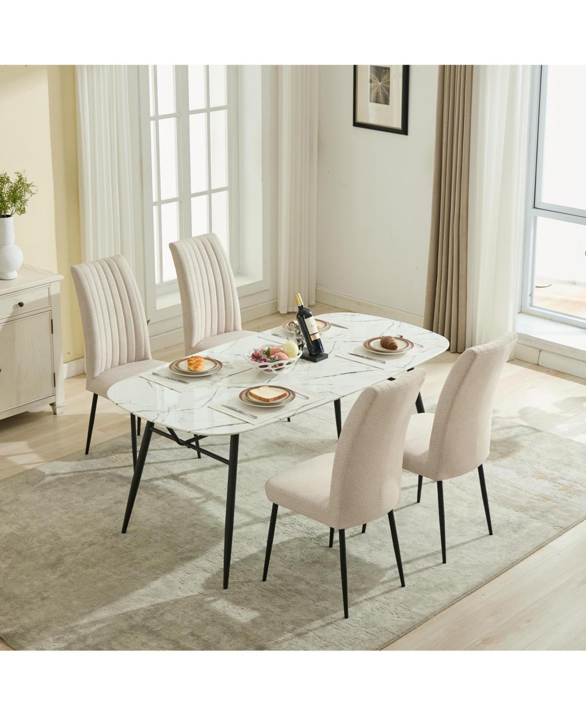 Streamdale Furniture Streamdale Beige Velvet Dining Chairs (Set of 2) - Adjustable Feet