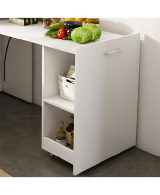 Streamdale Stretchable desk with storage shelves and wheels white