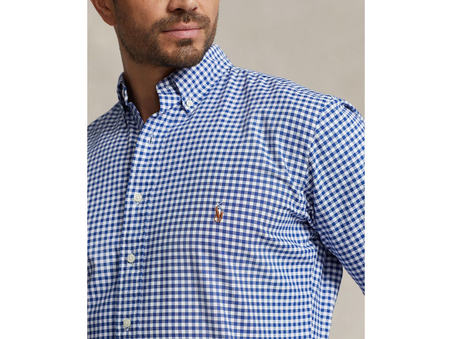Мужская рубашка Polo Ralph Lauren Big & Tall Cotton Oxford, цвет: Синий / Белый в мелкую клетку — фото 2