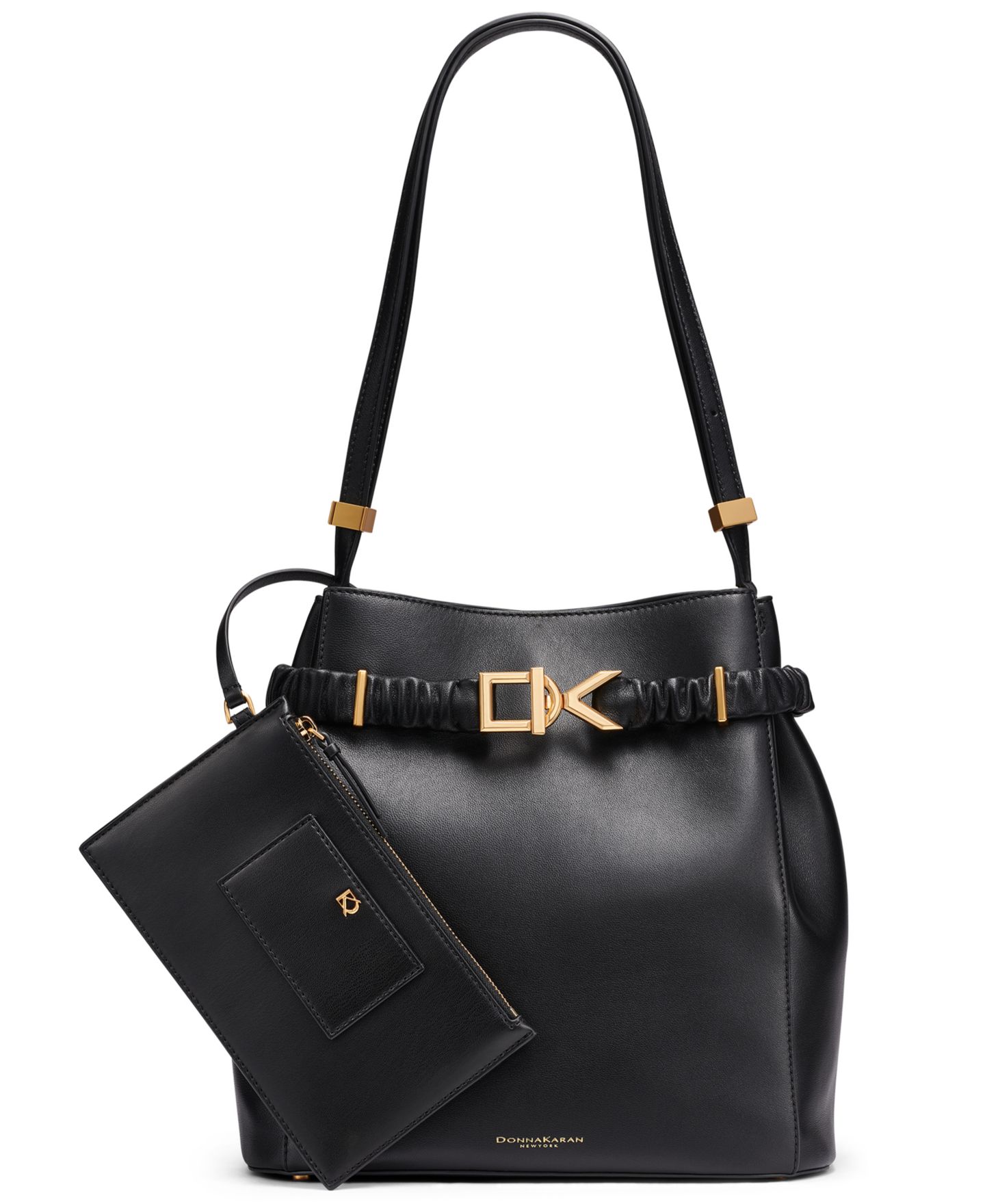 Женская сумка Donna Karan New York Gingham Medium Bucket, цвет: Чёрный / Золотой — фото 1