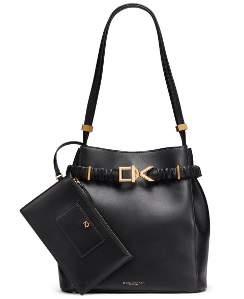 Женская сумка Donna Karan New York Gingham Medium Bucket, цвет: Чёрный / Золотой