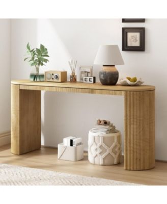 Curved Design Console Table with Unique Vertical Stripe Design, Suitable for Living Room,Study and Entrance